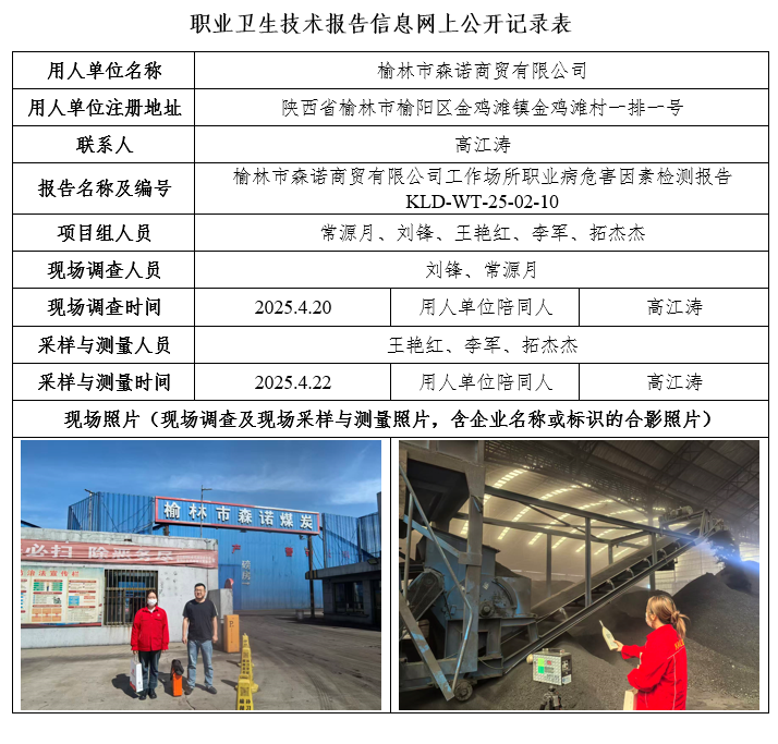 榆林市森諾商貿有限公司工作場所職業病危害因素檢測4